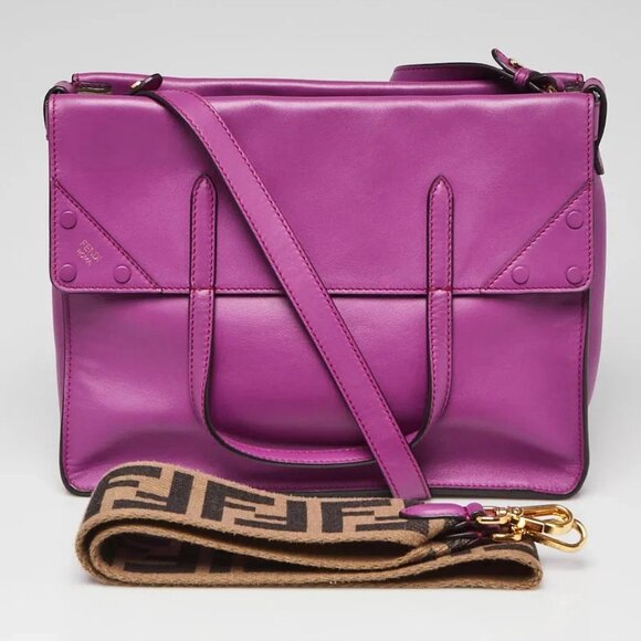 Fendi Purple Vitello Shine Leather/Suede Large Flip Bag 8BT303 - Picture 11 of 11